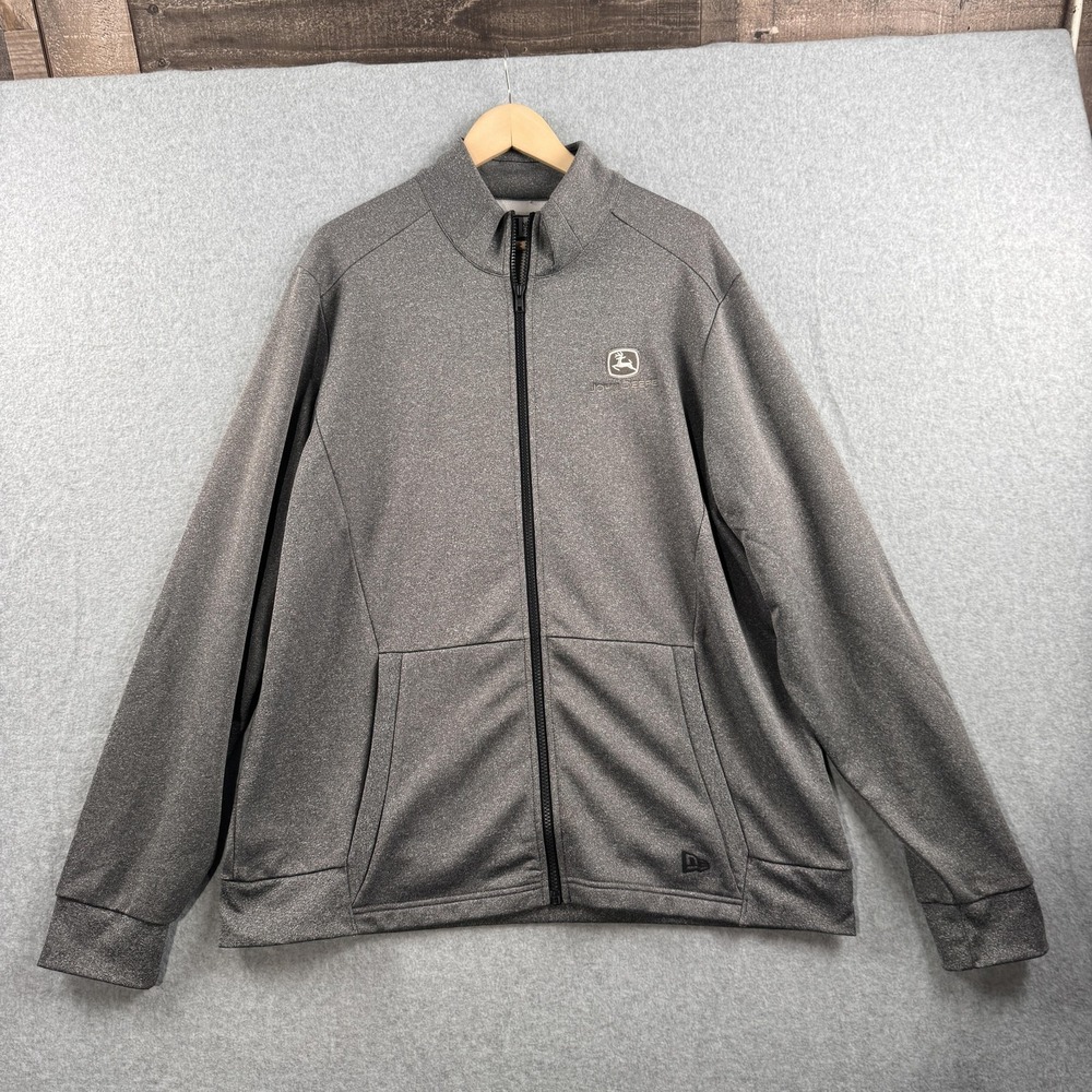 New Era John Deere Jacket Mens XL Gray Full Zip Performance Track Mock Neck